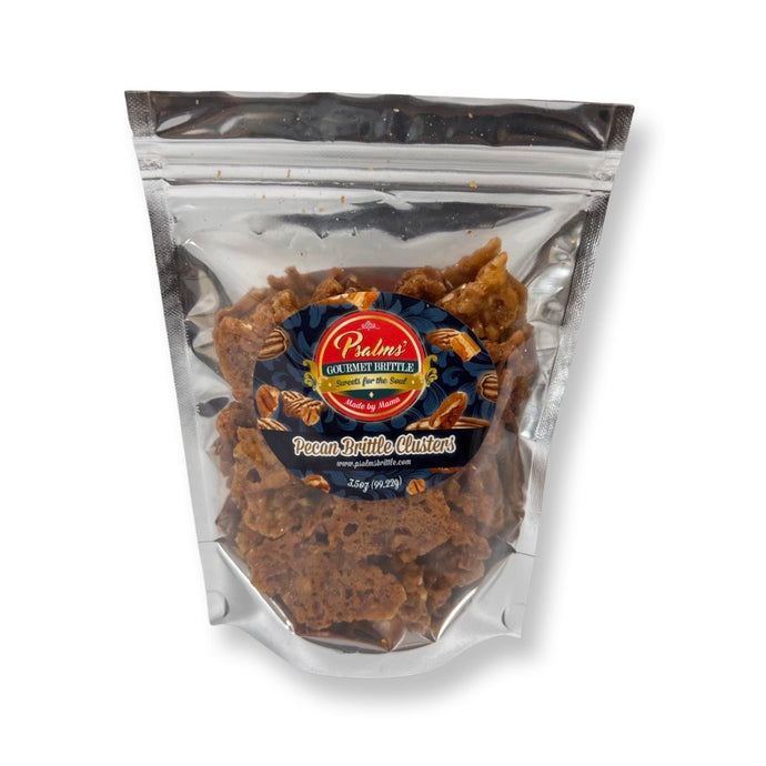 Psalms Gourmet pecan brittle clusters - premium handcrafted candy featuring fresh-roasted Georgia pecans in crispy, golden clusters of artisanal brittle