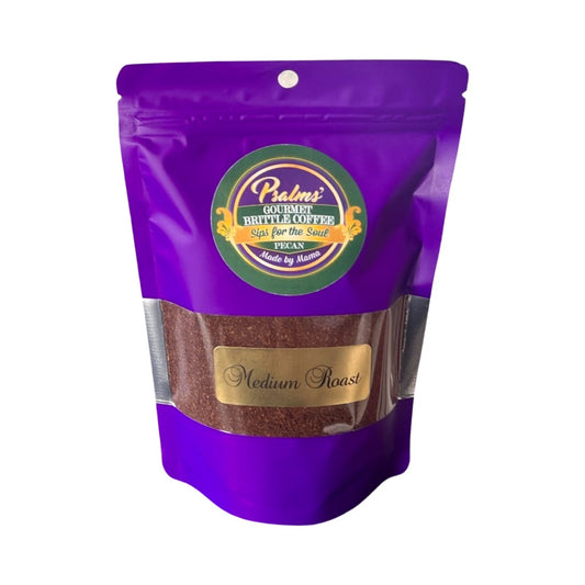 Psalms Gourmet coffee-infused pecan brittle - artisanal candy combining premium Georgia pecans and rich coffee flavor in a perfectly crisp, golden-brown handcrafted brittle"