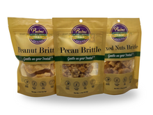 Load image into Gallery viewer, Psalms Gourmet Snack Pack Trio featuring three handcrafted brittles: classic Pecan, traditional Peanut, and premium Mixed Nuts in convenient snack-sized portions