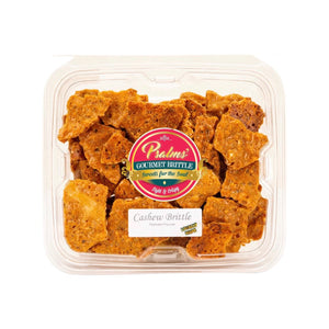 Large container of delicous cashew brittle pieces.