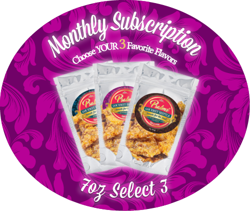 3 pack of 7oz bags containing a variety of but brittles.